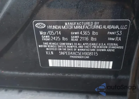 2014 Hyundai Sonata Gls из США, поврежденный, VIN 5NPEB4AC5EH908115